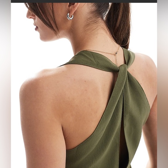 ASOS/Only Olive Green Twist Back Halter Maxi Dress Size 8 (Kaki Olive Green) - Picture 5 of 8